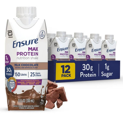 Ensure Max Protein Shake,30g Protein,1g Sugar,11 fl oz - 12 Pack