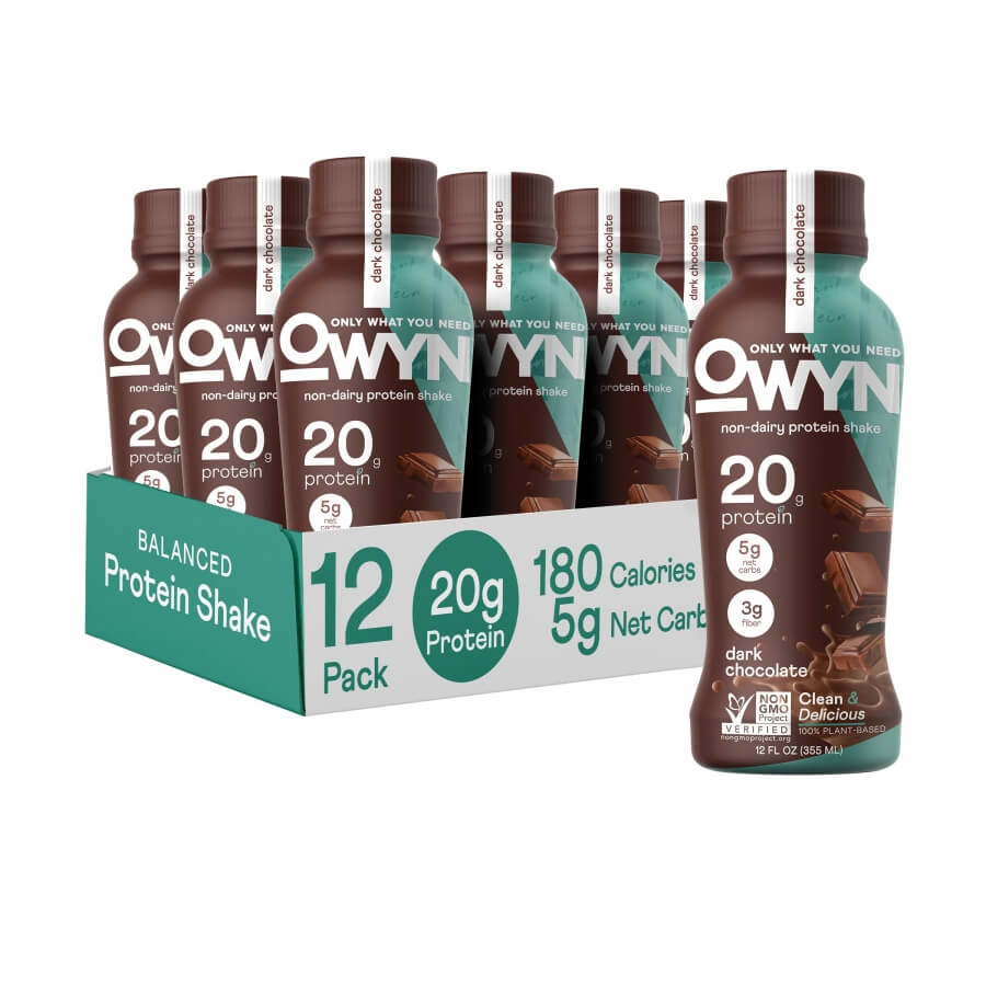 OWYN Only What You Need Plant Based Protein Shake, Dark Chocolate, 20g Vegan Protein from Organic Pumpkin seed, Flax, Pea Blend (12 Pack)