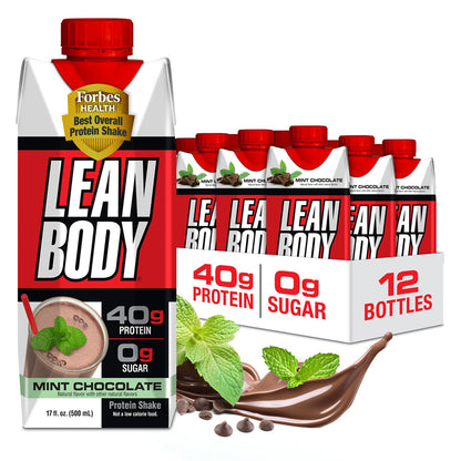 Lean Body Ready-to-Drink Protein Shake, 40g Protein, Whey Blend, 0 Sugar, 17 Ounce (Recyclable Carton & Lid - Pack of 12)