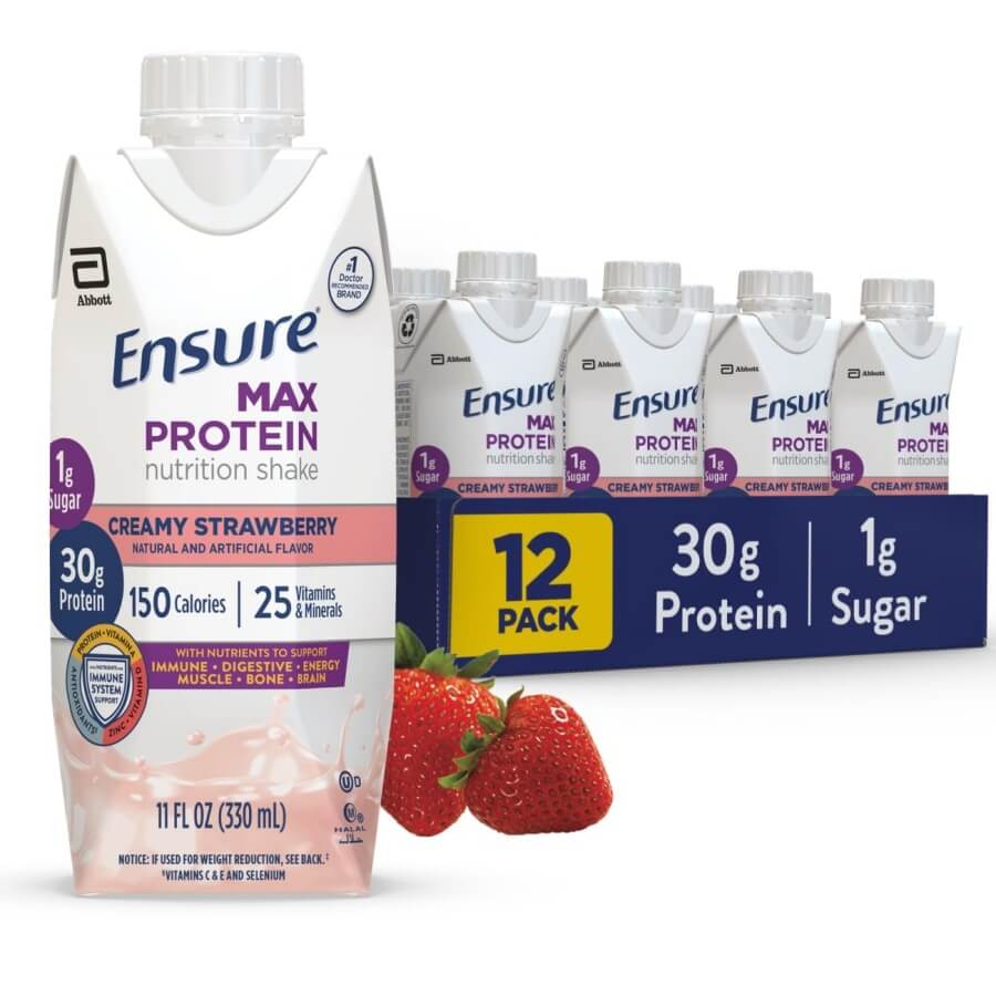 Ensure Max Protein Shake,30g Protein,1g Sugar,11 fl oz - 12 Pack