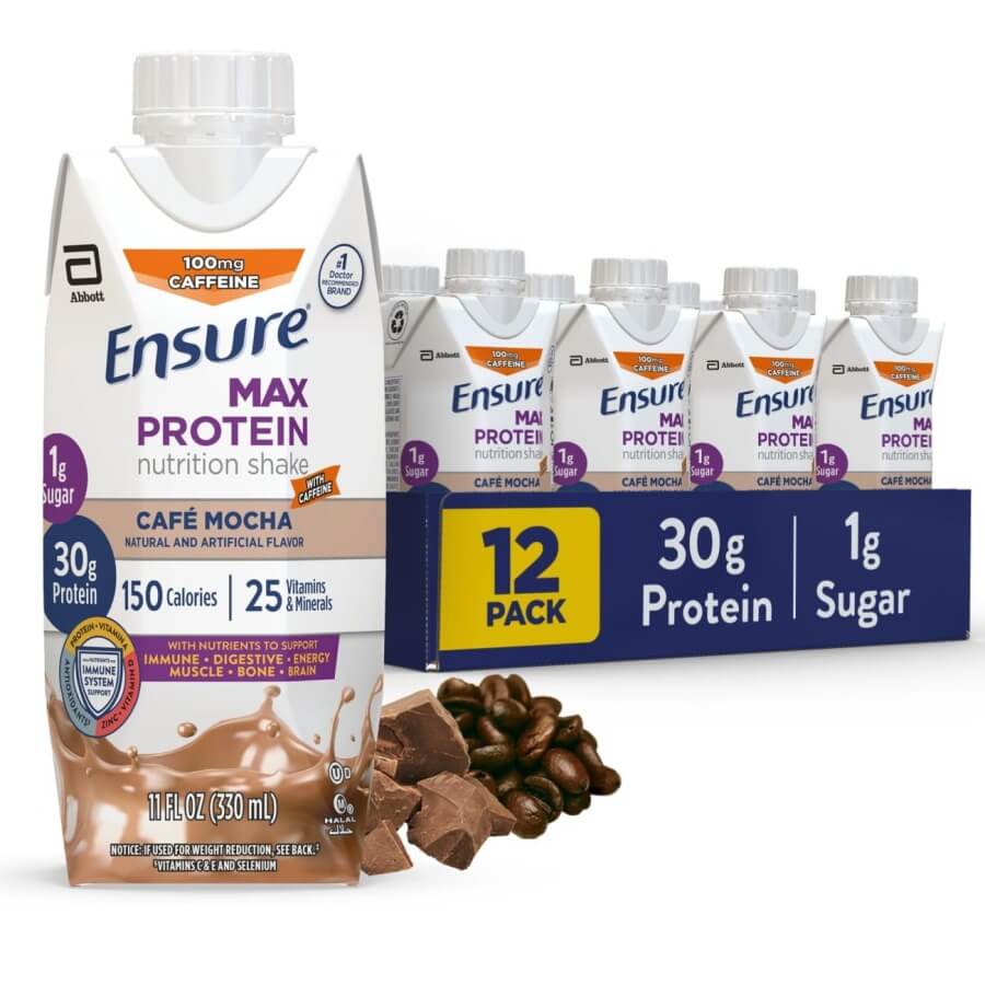 Ensure Max Protein Shake,30g Protein,1g Sugar,11 fl oz - 12 Pack