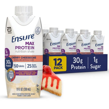 Ensure Max Protein Shake,30g Protein,1g Sugar,11 fl oz - 12 Pack