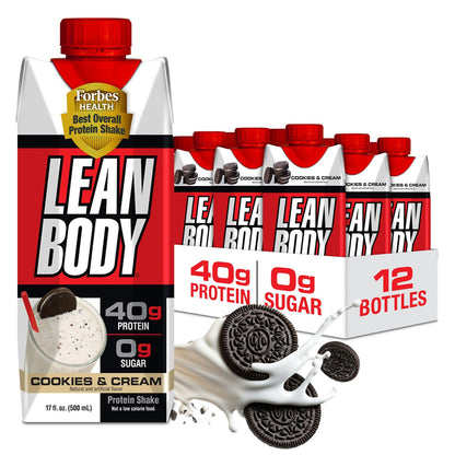 Lean Body Ready-to-Drink Protein Shake, 40g Protein, Whey Blend, 0 Sugar, 17 Ounce (Recyclable Carton & Lid - Pack of 12)