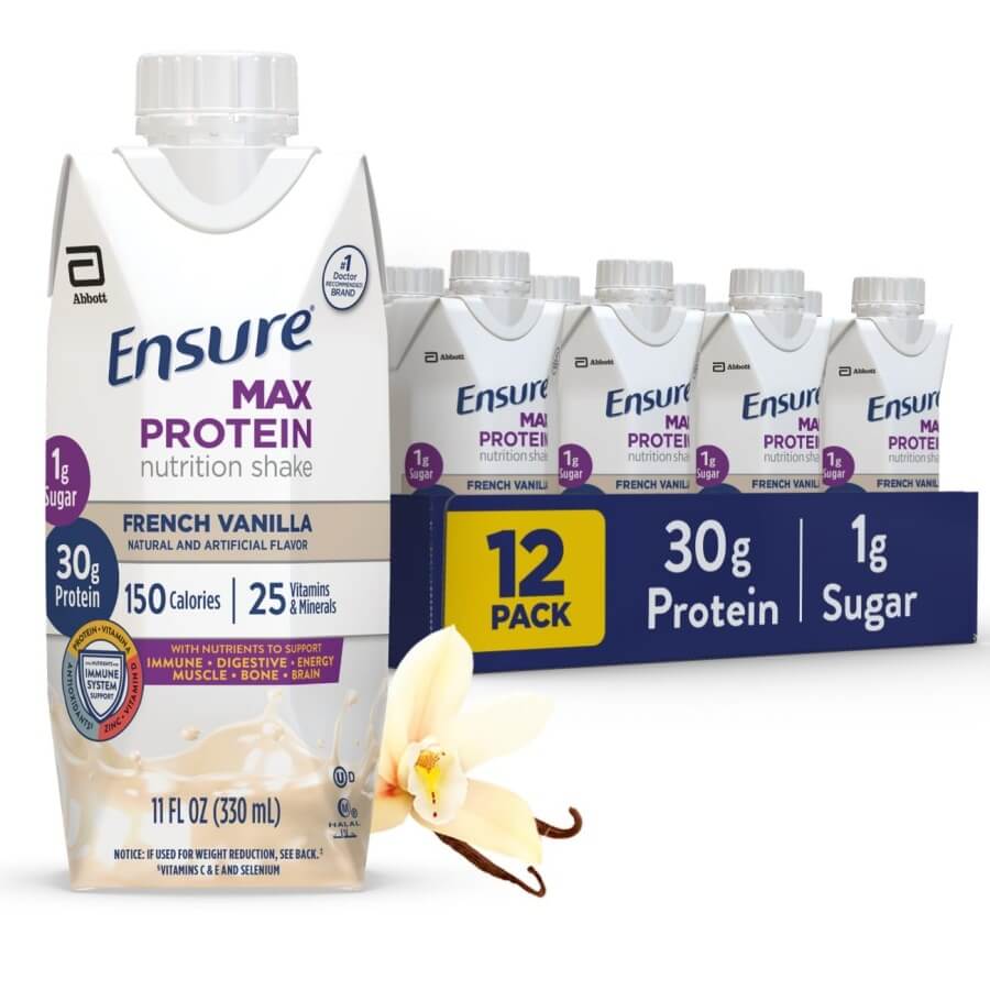 Ensure Max Protein Shake,30g Protein,1g Sugar,11 fl oz - 12 Pack