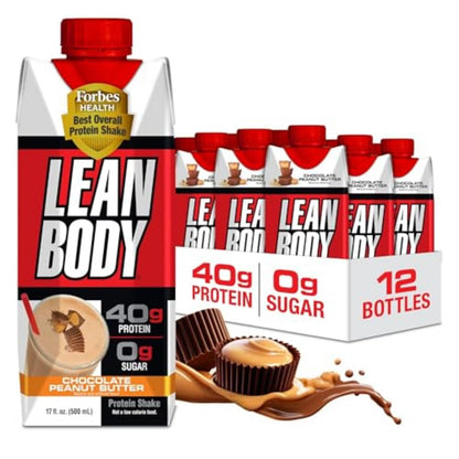 Lean Body Ready-to-Drink Protein Shake, 40g Protein, Whey Blend, 0 Sugar, 17 Ounce (Recyclable Carton & Lid - Pack of 12)