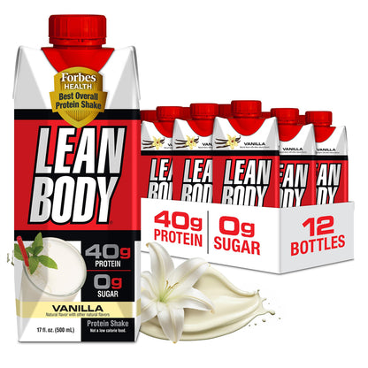 Lean Body Ready-to-Drink Protein Shake, 40g Protein, Whey Blend, 0 Sugar, 17 Ounce (Recyclable Carton & Lid - Pack of 12)